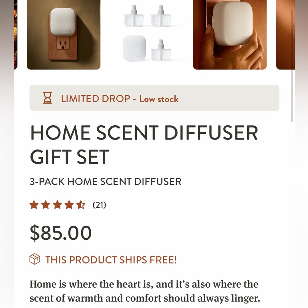Drift Home Scent Diffuser Gift Set NWT IN SEALED BOX 3 popular fragrance inserts